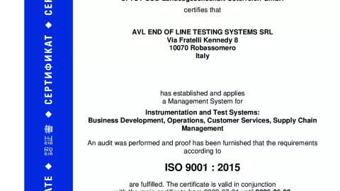 AVL End of Line Testing Systems SRL_ISO 9001_Q1530569  018-01