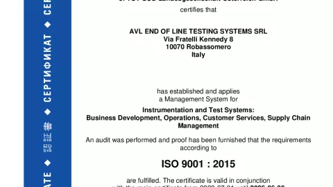 AVL End of Line Testing Systems SRL_ISO 9001_Q1530569  018-01