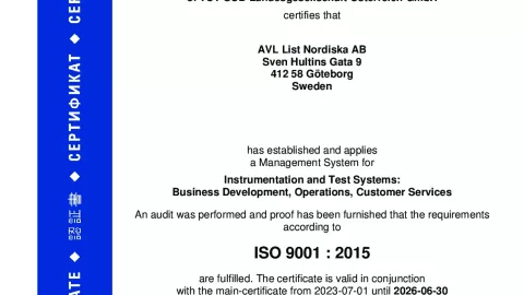 AVL List Nordiska AB_Göteborg_ISO 9001_Q1530569  019-00