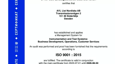 AVL List Nordiska AB_Södertälje_ISO 9001_Q1530569  019-01