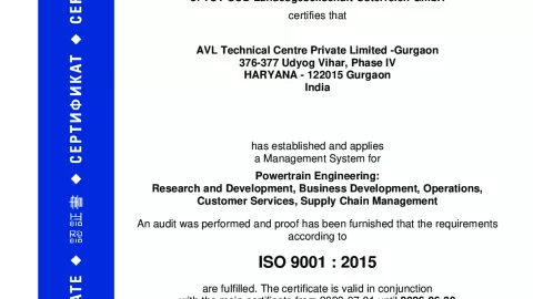 AVL Technical Center Pvt. Ltd_Gurgaon_ISO 9001_Q1530569 022-07