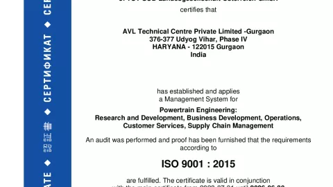 AVL Technical Center Pvt. Ltd_Gurgaon_ISO 9001_Q1530569 022-07